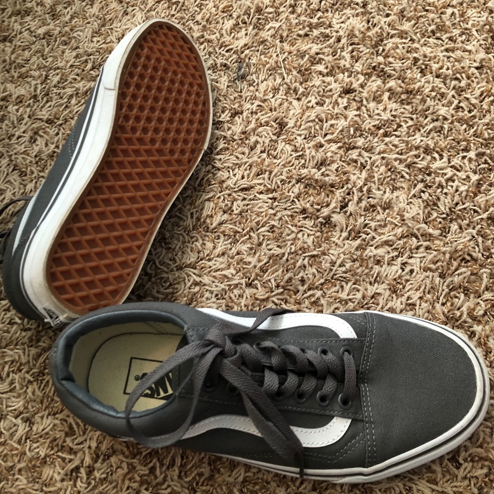 Grey lace up Vans with white stripe